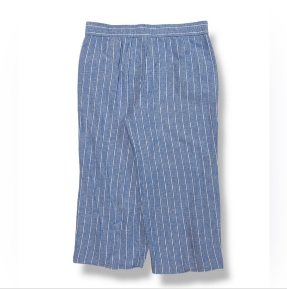 LAND N SEA Blue White Striped Linen Blend Pull On Capri Pants Button - Picture 8 of 10